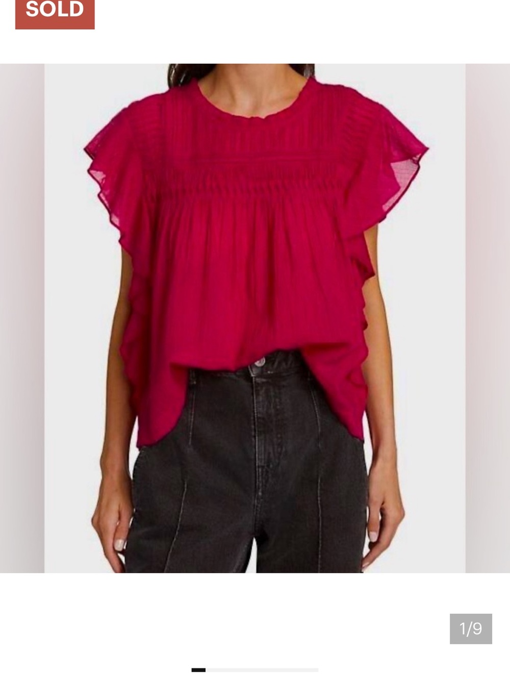 Isabel Etoile Marant Layona Flutter Sleeve Smocked Yoke Top — 36